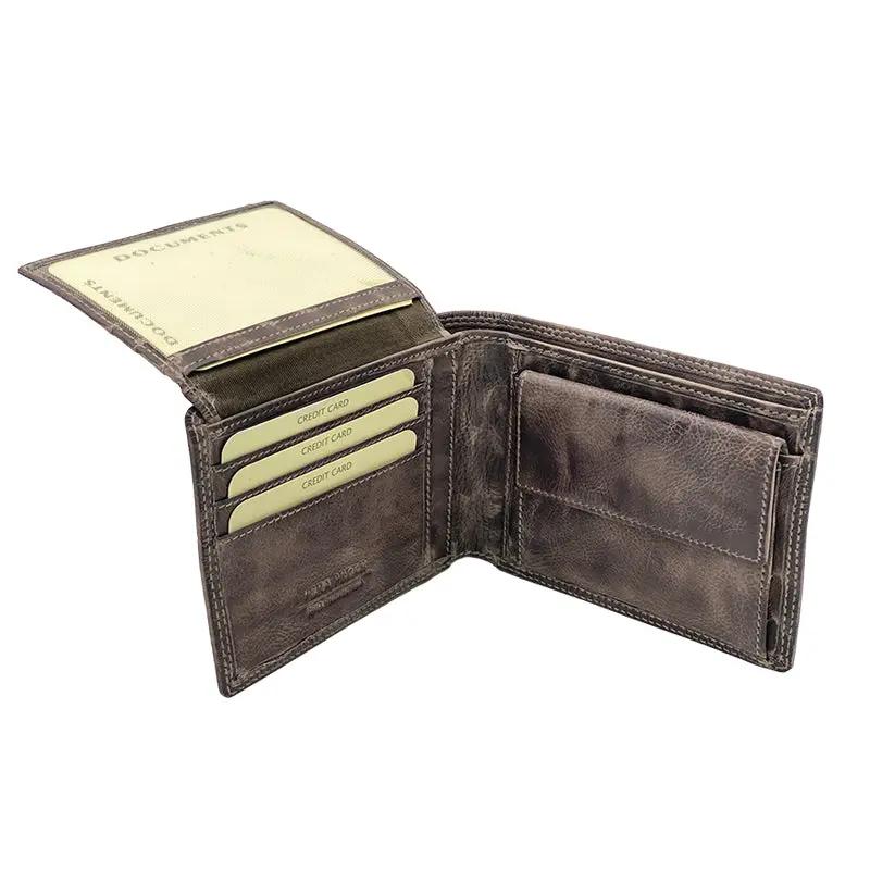 Braune Herren Brieftasche aus Echtleder im Vintage-Look mit RFID-Schutz und Münzfach.