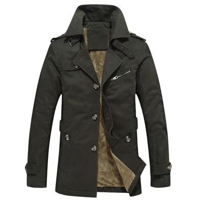 Moderne Herren Herbstjacke: warme, gepolsterte Trenchjacke im eleganten Business-Stil.