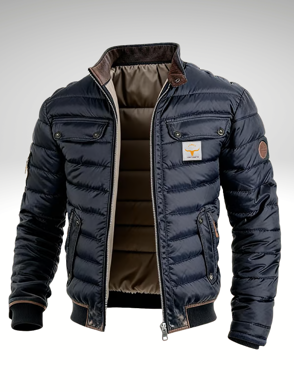 Marineblaue Herren Steppjacke, leicht & stilvoll, ideal als Übergangsjacke für Herbst und Freizeit.