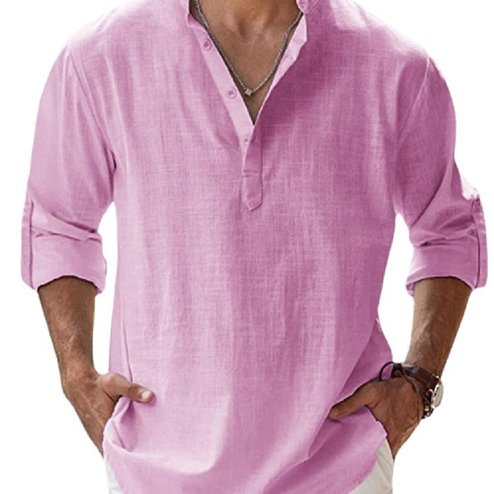 Bequemes Langarm-Henley für Herren. Eleganter Stehkragen, perfekt für Freizeit & Sommerstil.