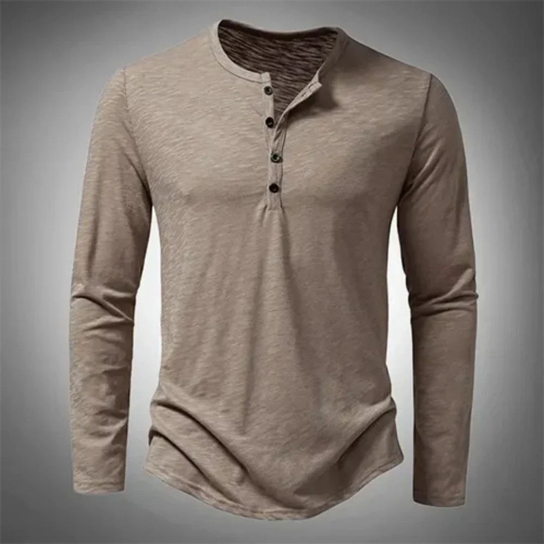 Herren Henley Langarmshirt in Grau, elegant und lässig. Komfortables Oberteil mit Knopfleiste für Freizeit und Alltag.
