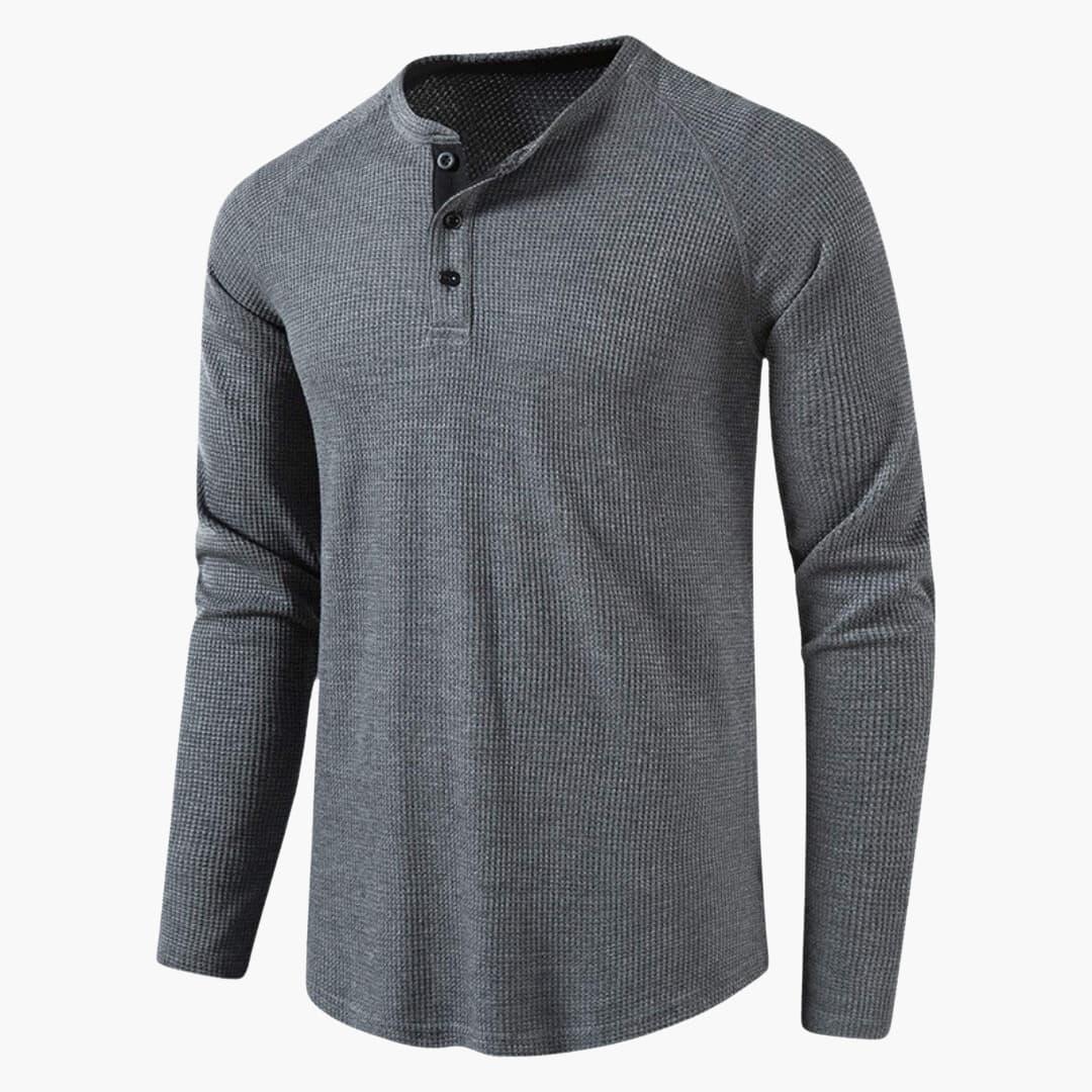 Herren Henley Langarmshirt mit Knopfleiste für bequemen Alltags-Look.