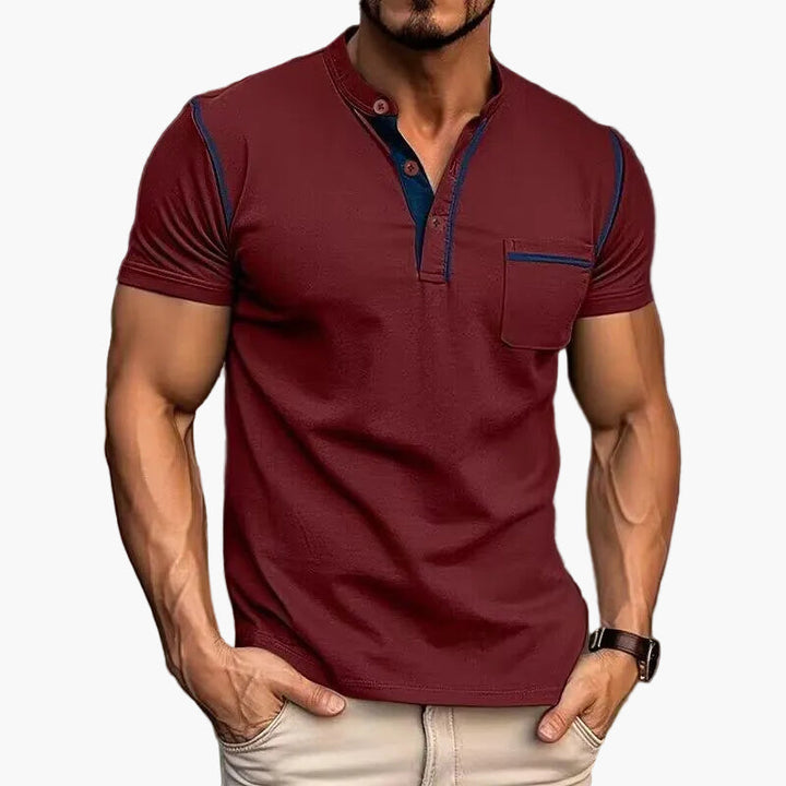Herren Freizeit Henley T-Shirt, kurzärmlig, mit stilvoller Knopfleiste. Perfekt für entspannte Looks.