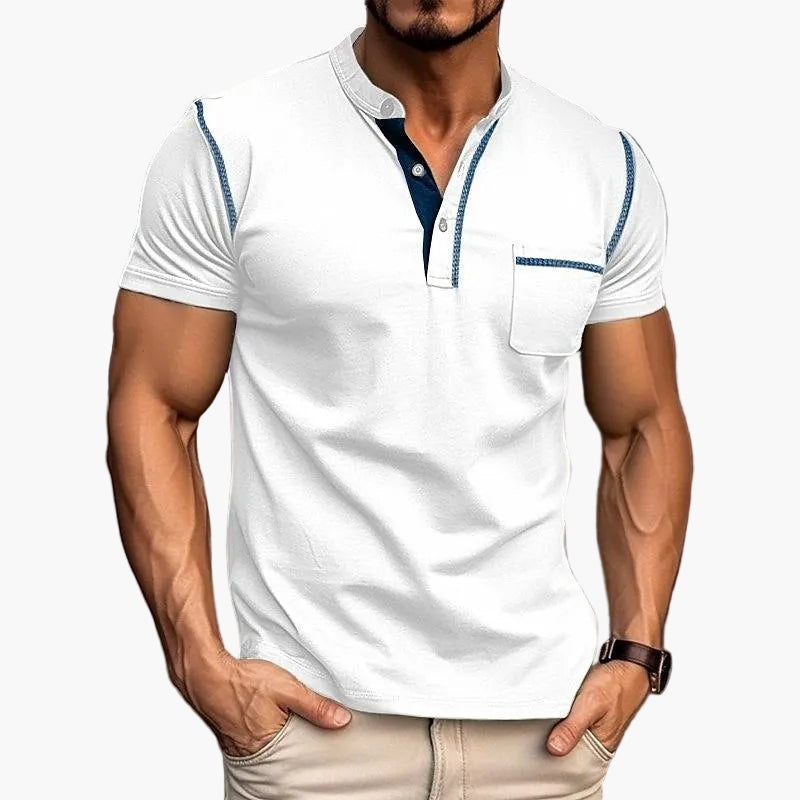Bequemes Herren Kurzarm T-Shirt im Henley-Design, ideal für sportliche Aktivitäten & Freizeit.