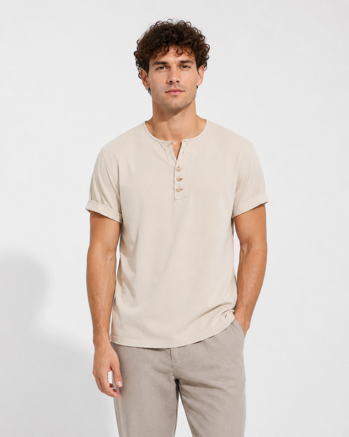 Herren Henley T-Shirt mit Knopfleiste, kurzärmlig für entspannten Freizeit-Look. Atmungsaktiv & komfortabel.