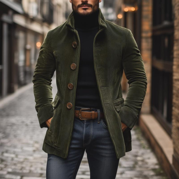 Herren Herbstjacke mit elegantem Stehkragen und Knopfverschluss, Slim Fit, perfekt für Business Casual.