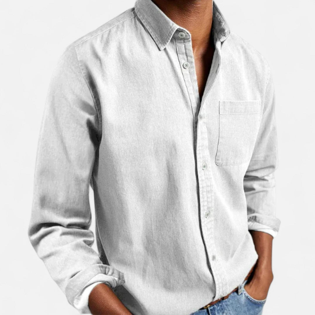 Casual Herrenhemd Langarm aus Jeansstoff, Button-Down, modisches Basic für jeden Mann.