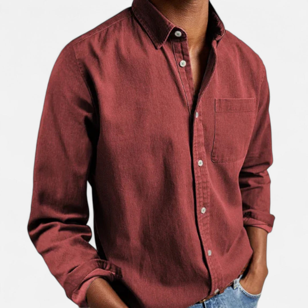 Hochwertiges Herren-Langarm-Jeanshemd, Denim-Hemd, ideal für moderne Herrenmode.