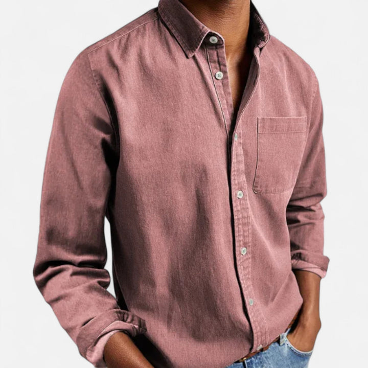 Basic Herren-Langarm-Jeanshemd, bequemes Denim-Oberteil, einfach zu kombinieren.