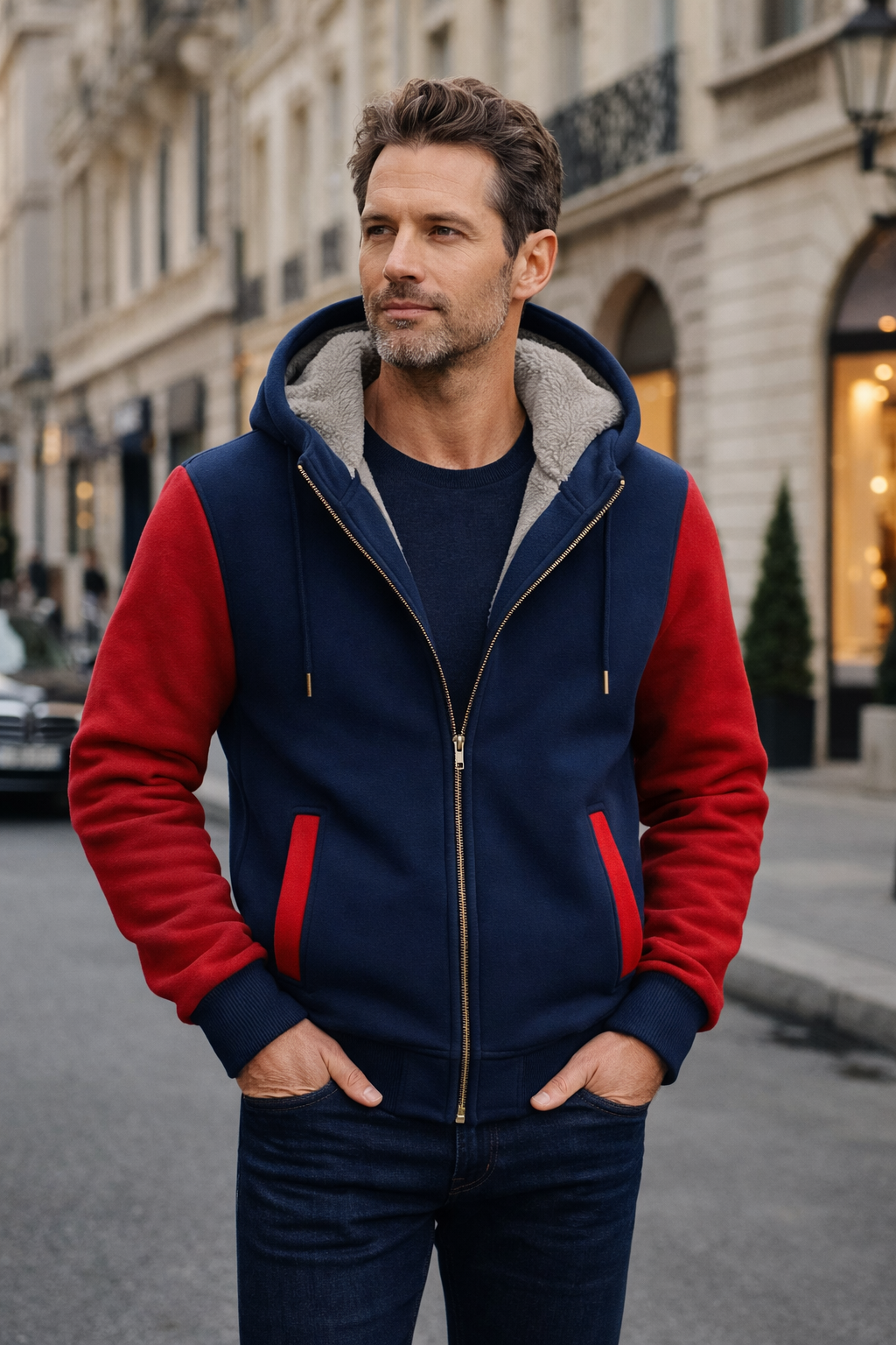 Herren Kapuzenjacke, bequem & warm, in Schwarz, mit Reißverschluss, für Freizeit & Alltag.
