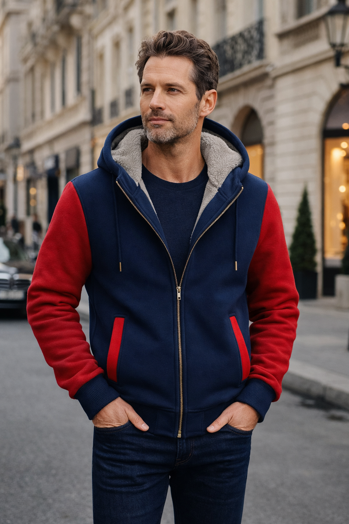 Herren Kapuzenjacke, bequem & warm, in Schwarz, mit Reißverschluss, für Freizeit & Alltag.