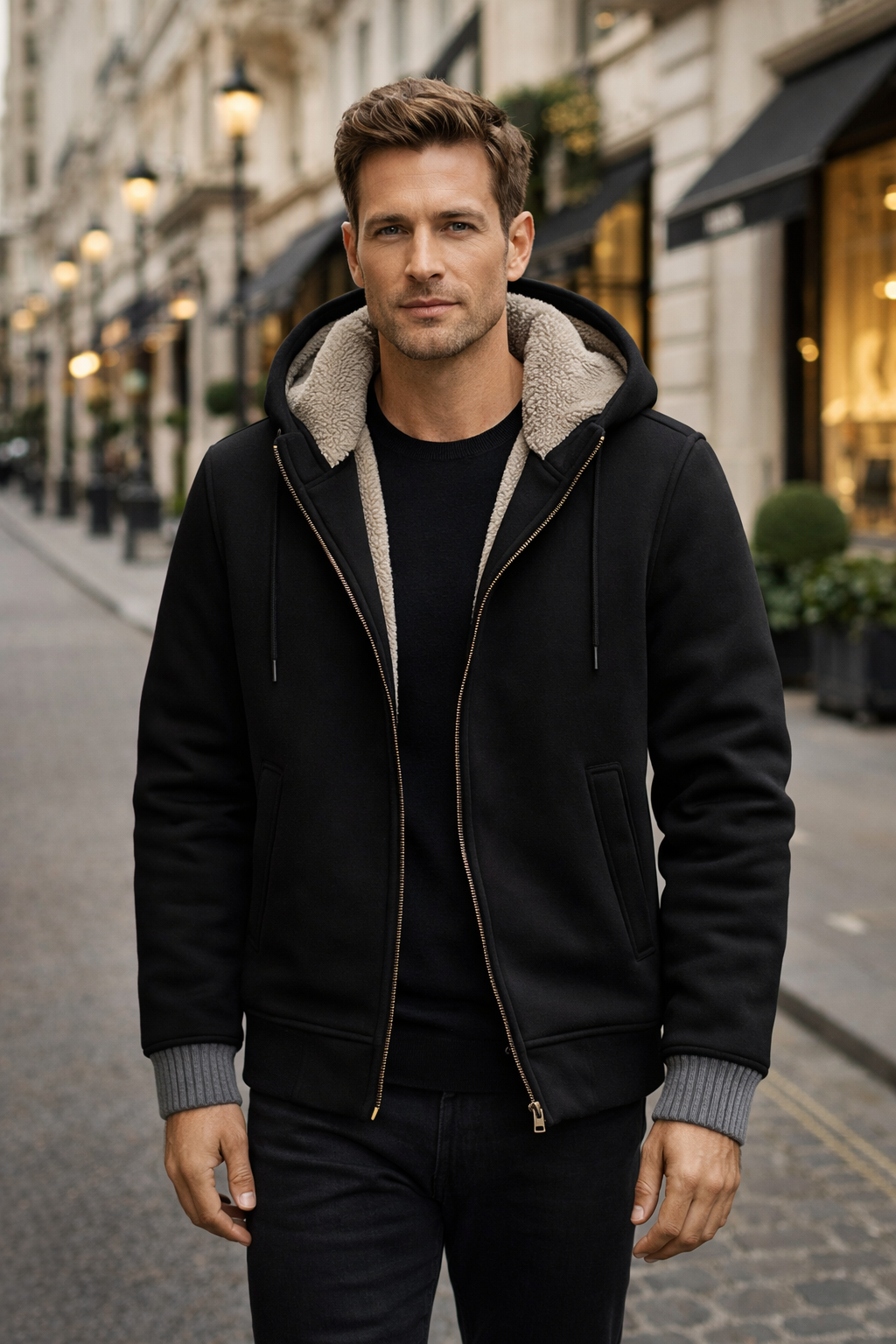 Komfortable Herren Freizeitjacke mit Kapuze, weiches Material, ideal für Sport & Alltag.