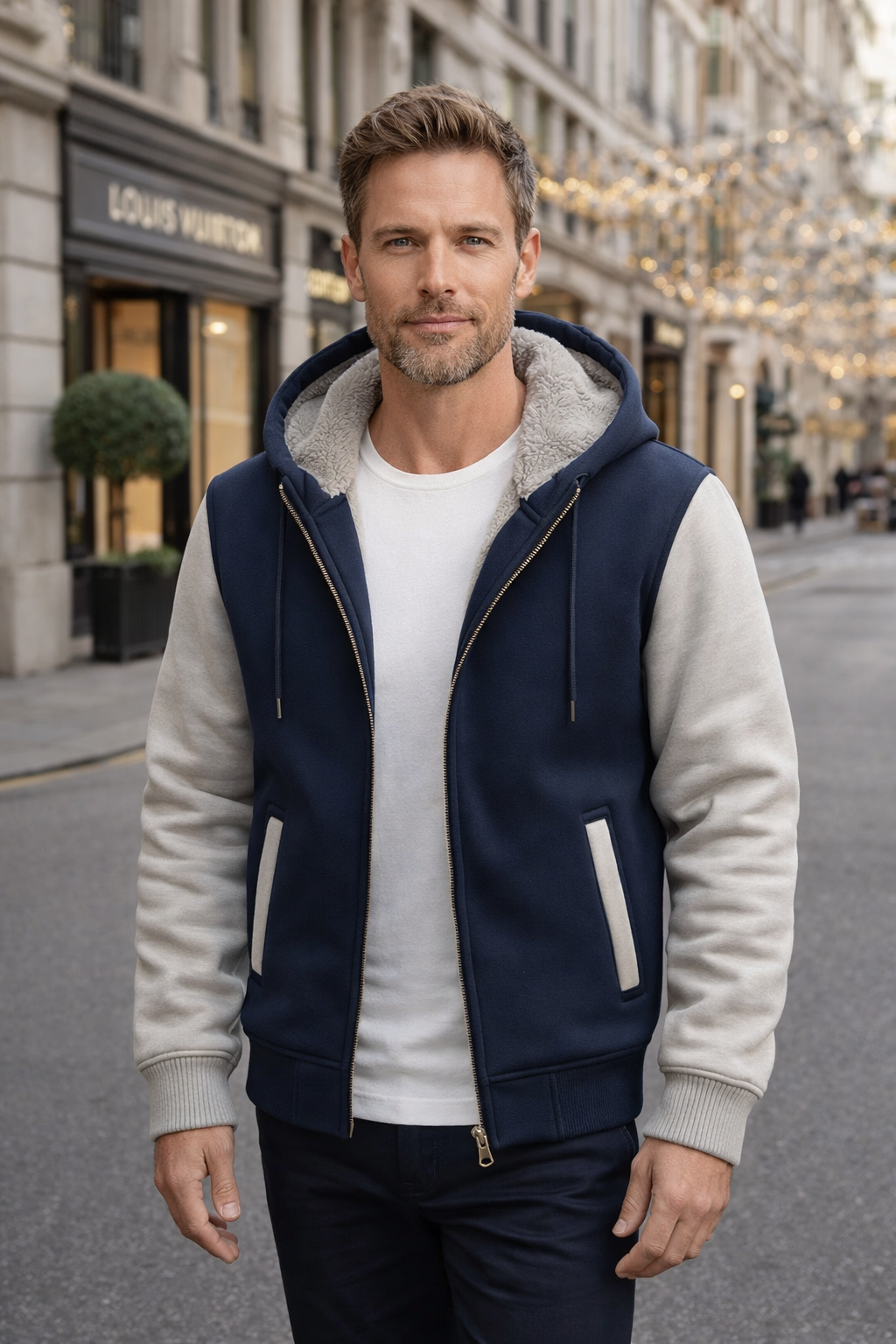 Basic Herren Kapuzenjacke mit durchgehendem Reißverschluss, warm & bequem, für Freizeitaktivitäten.