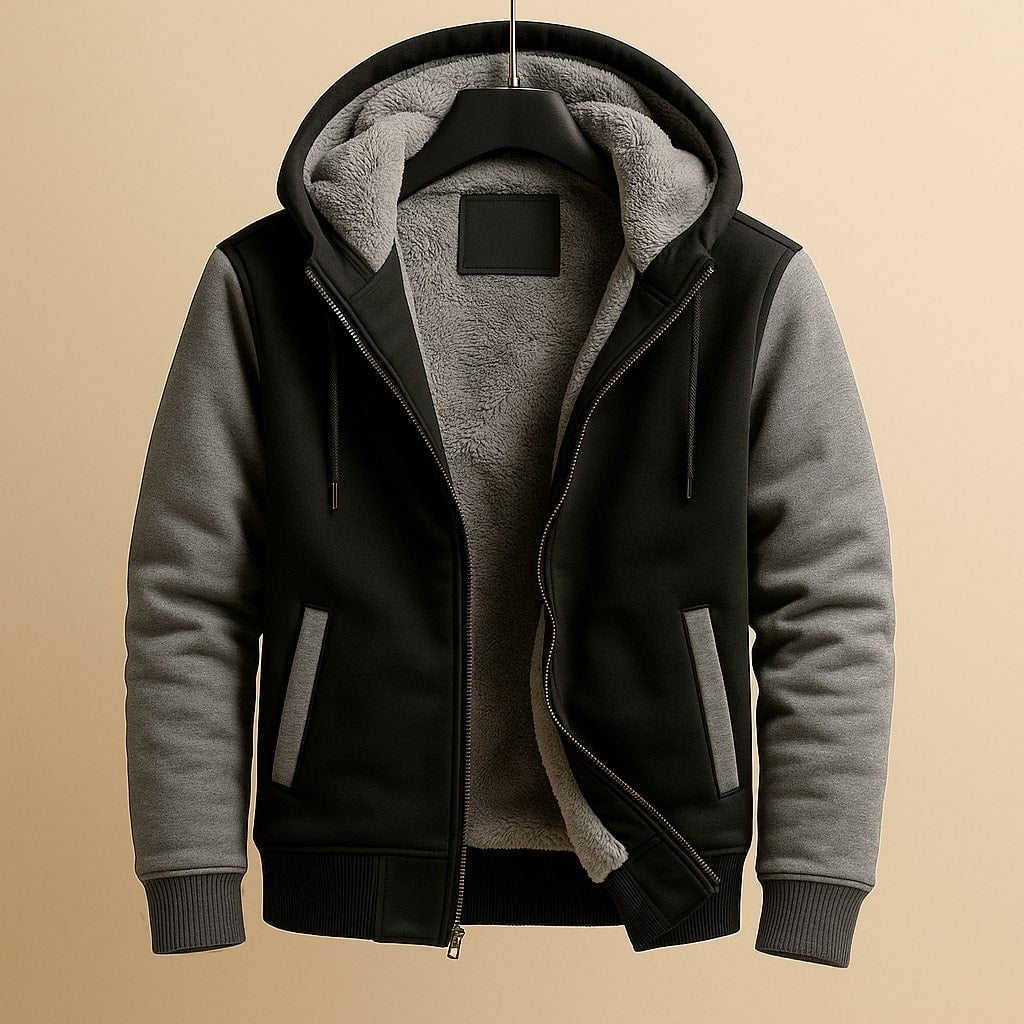 Detailansicht: Kapuze & Taschen der warmen Herren Freizeitjacke, für optimalen Komfort.