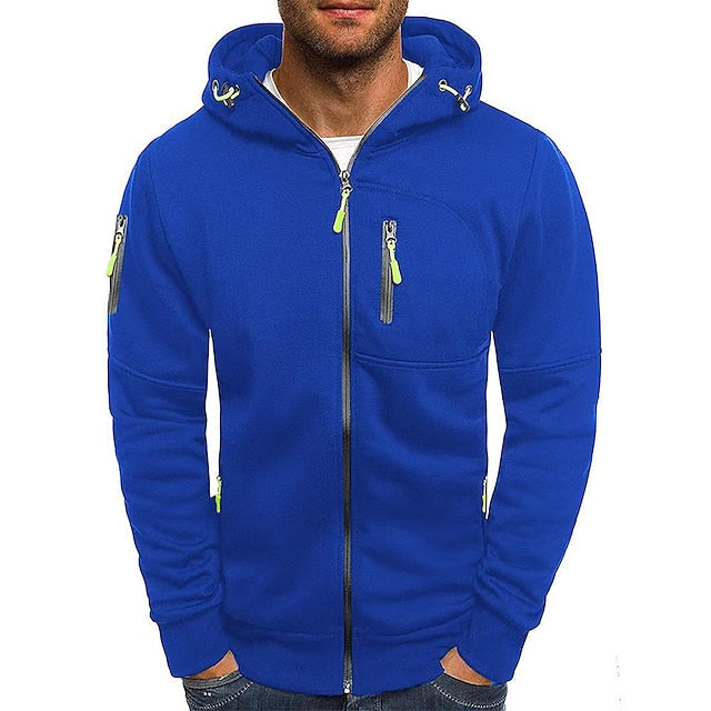 Rückansicht des einfarbigen Herren Kapuzenpullovers, lässig & bequem, optimal für Herbst- & Winterlooks.