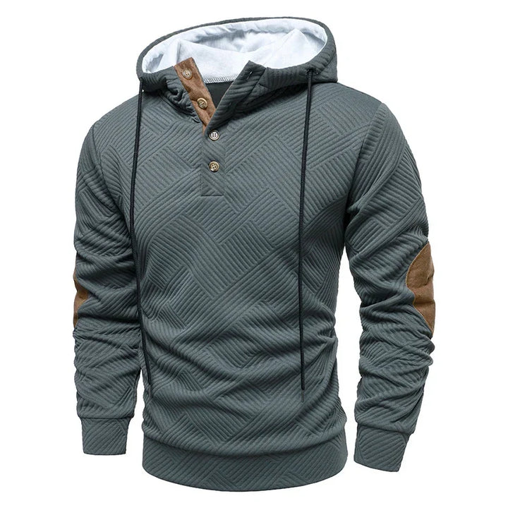 Herren Freizeitpullover mit Kapuze, Knopfleiste und weichem Material, sehr bequem.