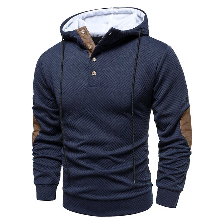 Eleganter Herren Oberteil: Kapuzenpullover mit Knopfleiste für bequemen Freizeit-Look.