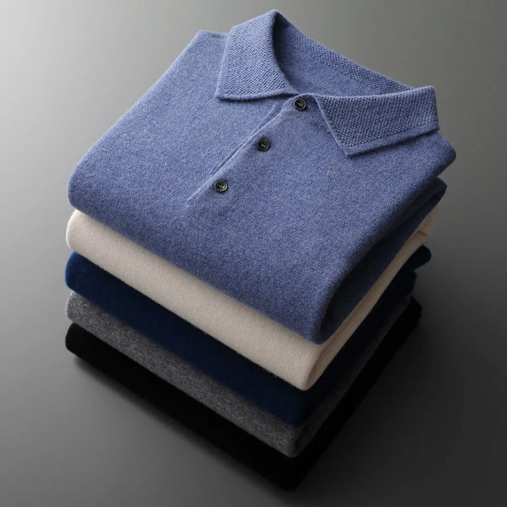 Männermode: Eleganter Business Pullover mit Polokragen, Langarm, klassisch und bequem.