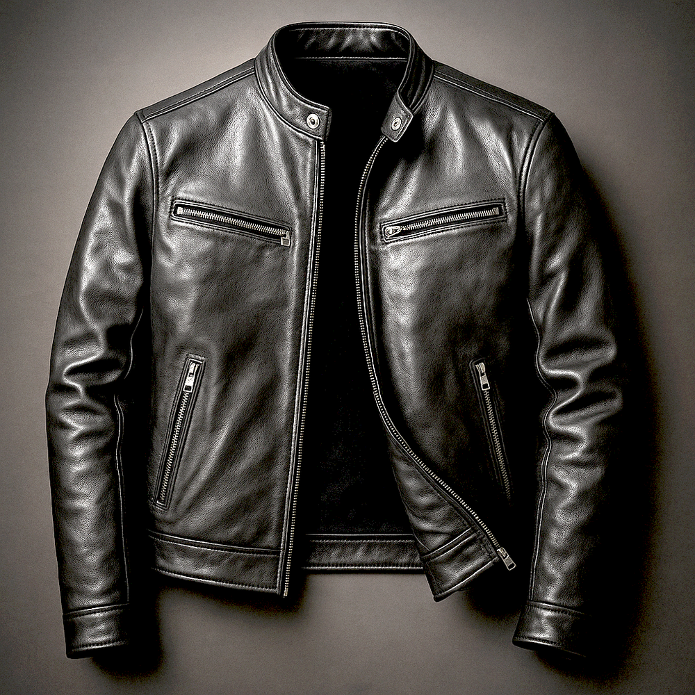 Stilvolle Herren Bikerjacke, perfekt als Übergangsjacke für Frühling und Herbst, kombiniert Mode & Komfort.