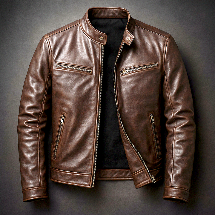 Klassische Herren Bikerjacke, zeitloser Stil für Freizeit und Übergangszeit, robust und elegant.