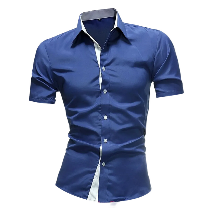 Türkisblaues Herren Kurzarmhemd Regular Fit mit strukturiertem Kragen; ideal für lässige Sommermode.