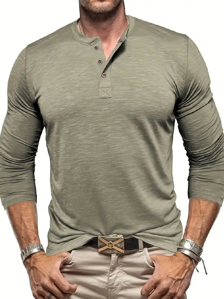 Herren Langarm Henley T-Shirt mit Knopfleiste, komfortabel und stilvoll für den Alltag.