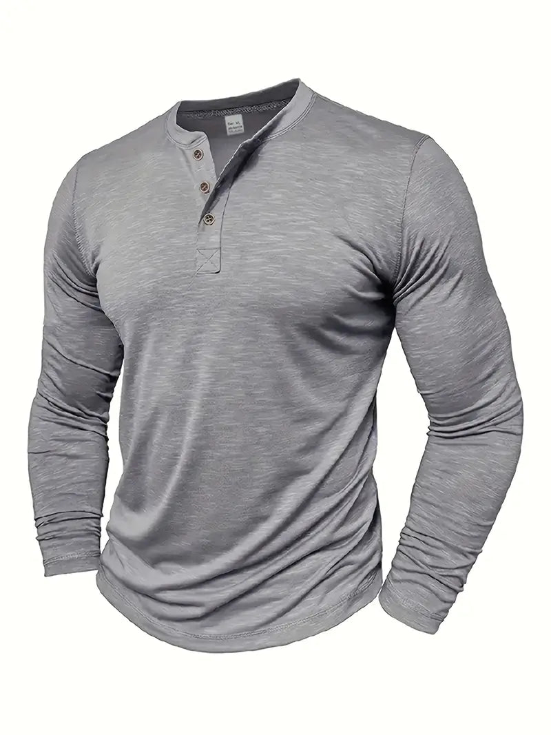 Vielseitiges Herren Langarm Henley Shirt in Unifarbe, mit Knopfleiste, ideal für moderne Männerlooks.