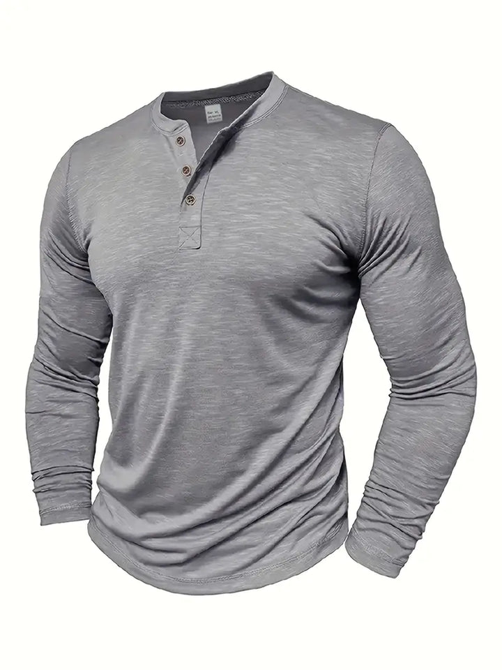 Vielseitiges Herren Langarm Henley Shirt in Unifarbe, mit Knopfleiste, ideal für moderne Männerlooks.