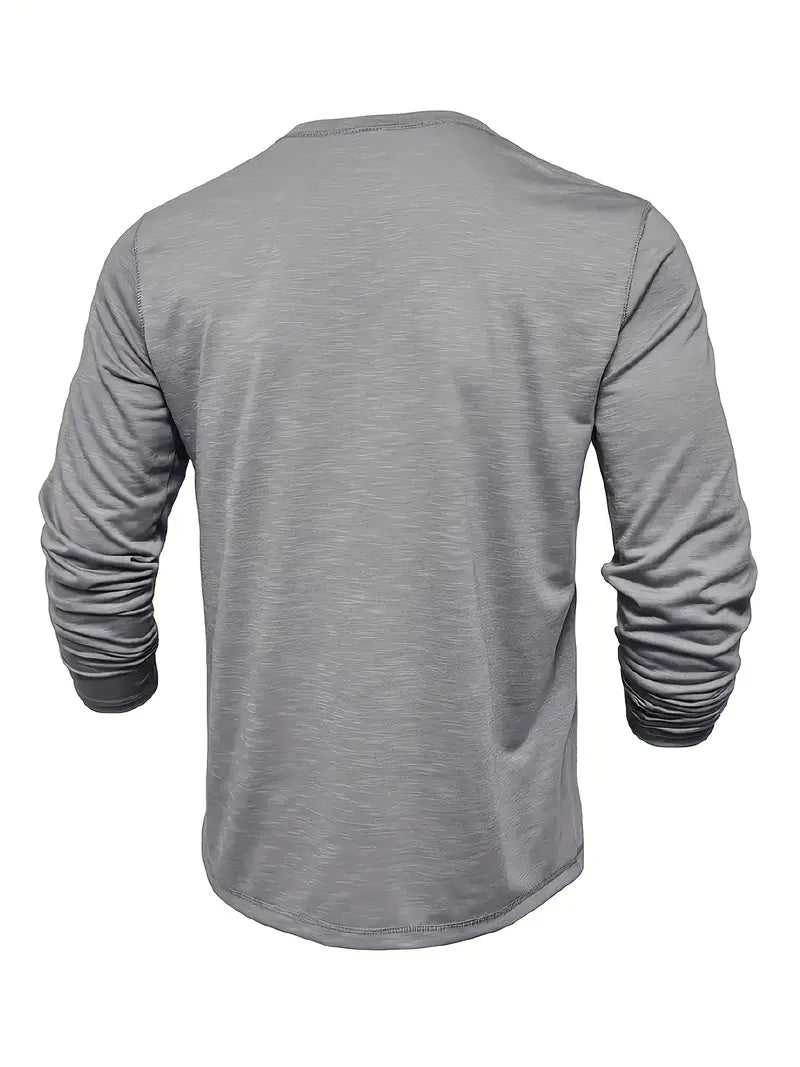 Komfortables Herren Langarm Henley T-Shirt aus atmungsaktivem Material, mit eleganter Knopfleiste.