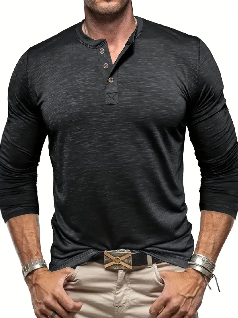 Modisches Herren Langarm Henley T-Shirt mit optimaler Passform und Knopfleiste, für jede Gelegenheit.