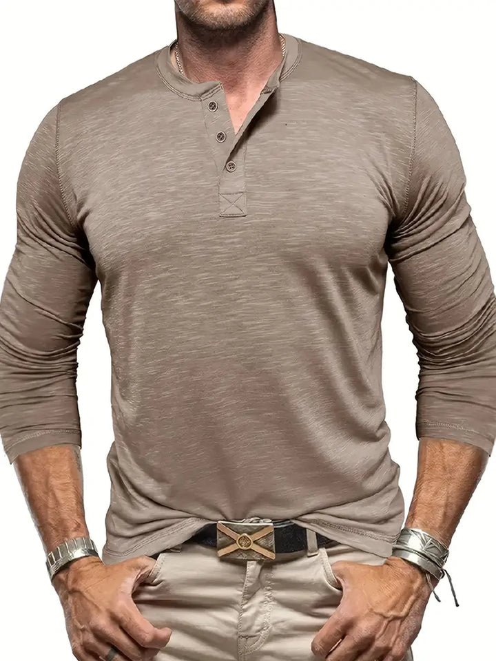 Basic Herren Langarm Henley T-Shirt, schlicht und elegant, mit Knopfleiste, ein Must-Have für Männer.