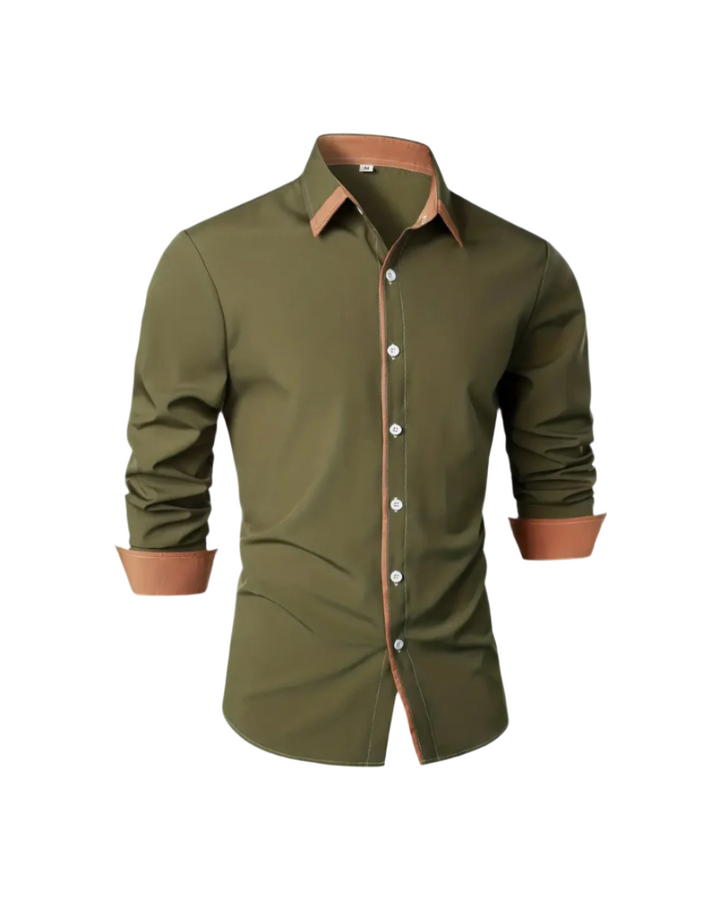 Nahaufnahme des hochwertigen Stoffes vom eleganten Herren Langarm Polo Hemd Klarzug, bequem.