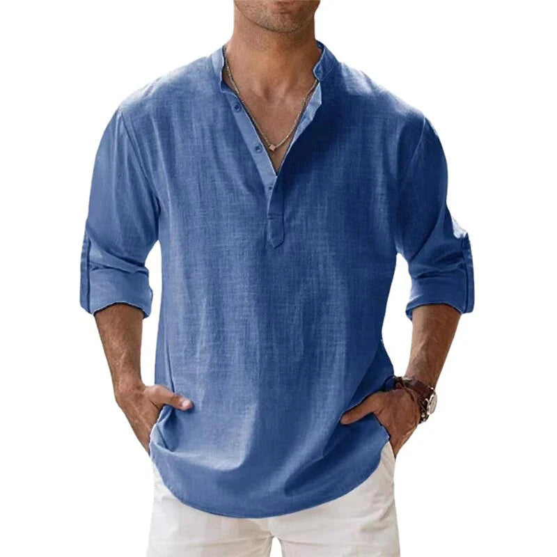 Stilvolles Herren Langarm Polohemd mit Chino-Kragen, ideal für Business Casual und Herbstmode.