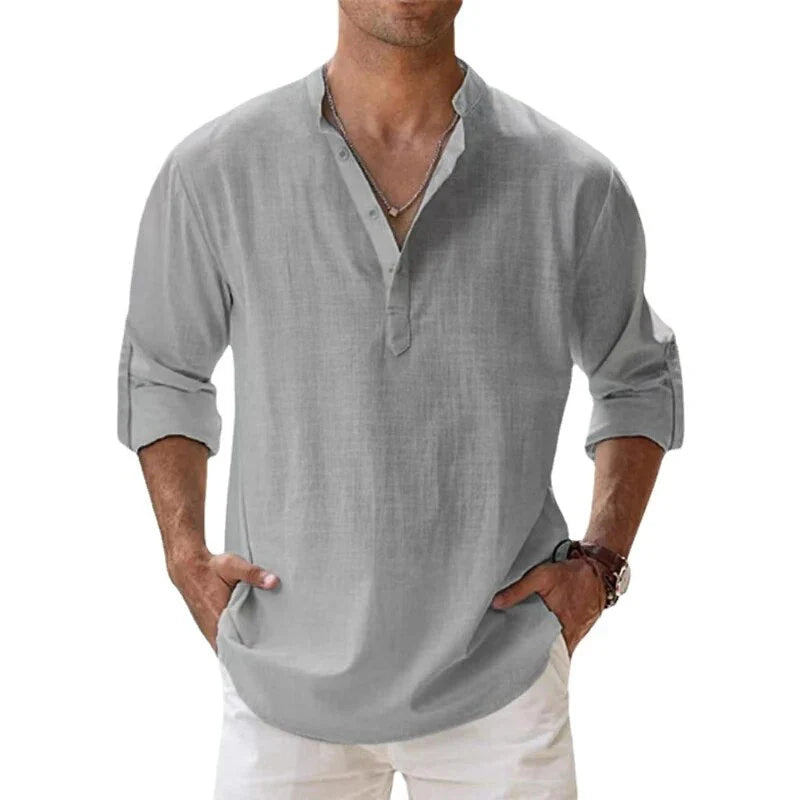 Klassisches Herren Langarm Polo mit elegantem Chino-Kragen. Komfortables Freizeithemd und Business-Look.