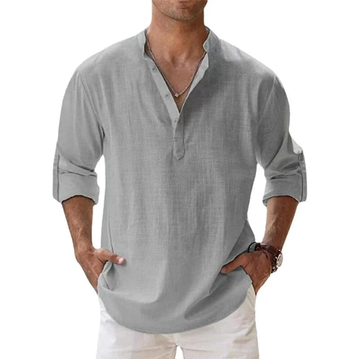 Klassisches Herren Langarm Polo mit elegantem Chino-Kragen. Komfortables Freizeithemd und Business-Look.