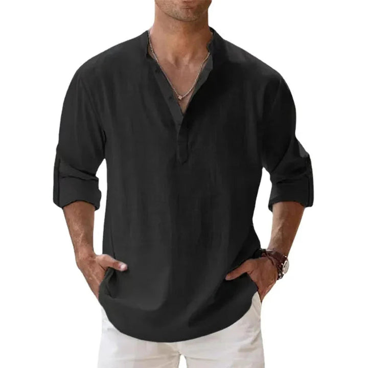 Hochwertiges Langarm-Polohemd für Herren mit Chino-Kragen. Perfekt für Frühling, Herbst und Business-Casual.
