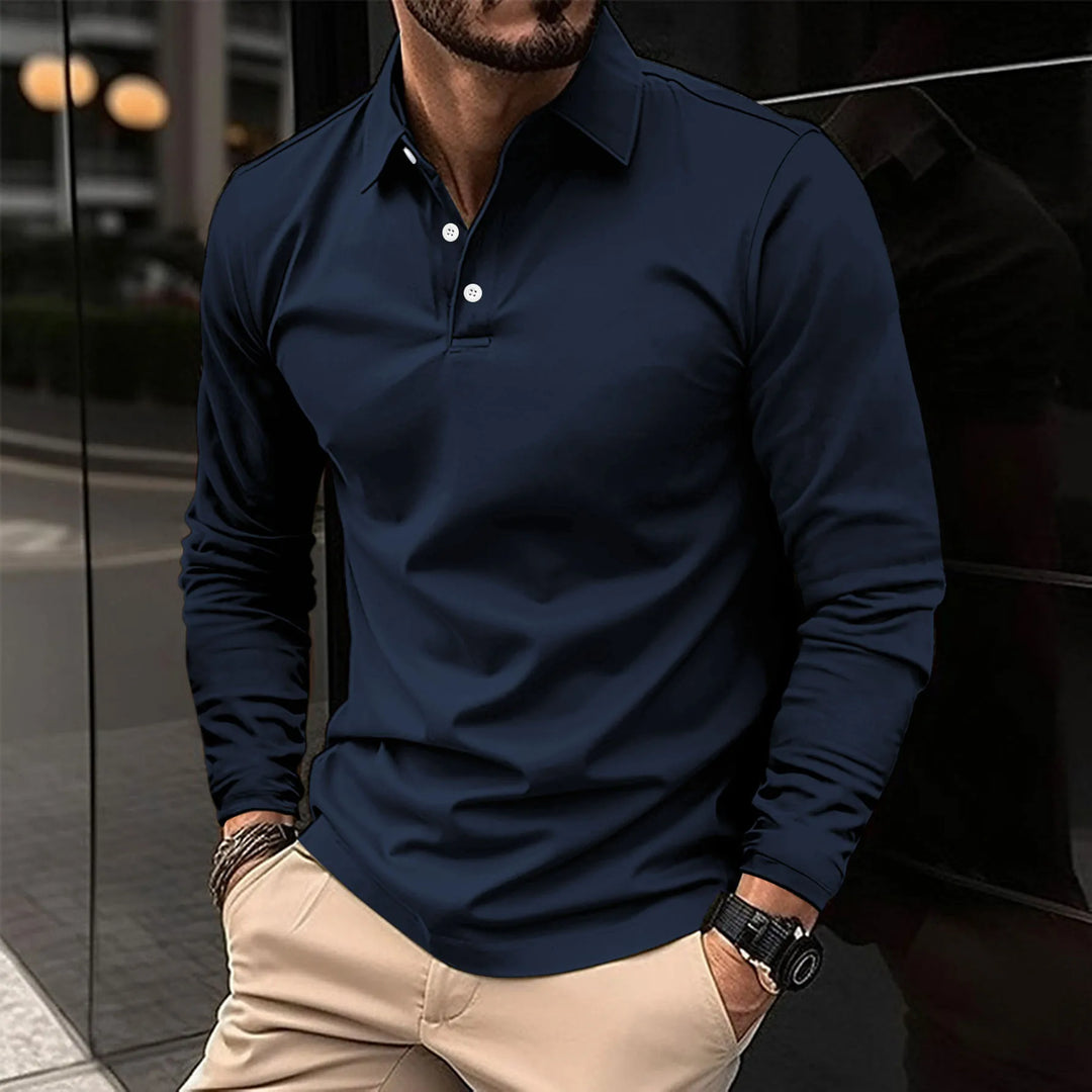 Klassisches Herren Langarm-Poloshirt mit elegantem Kragen; stilvolles, komfortables Oberteil.