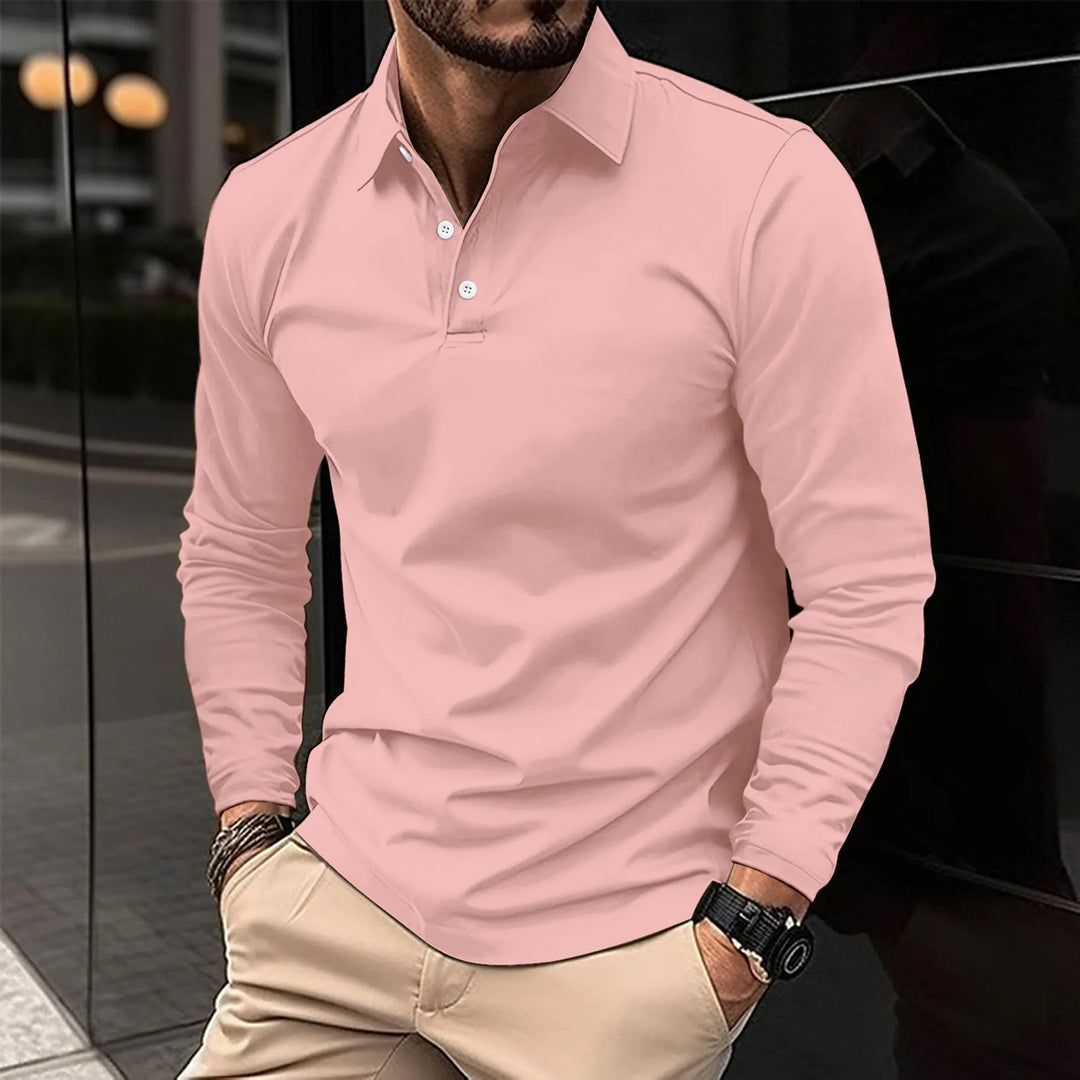 Elegantes Herren Langarm-Poloshirt, perfekt für Business Casual Looks & anspruchsvolle Freizeitmode.