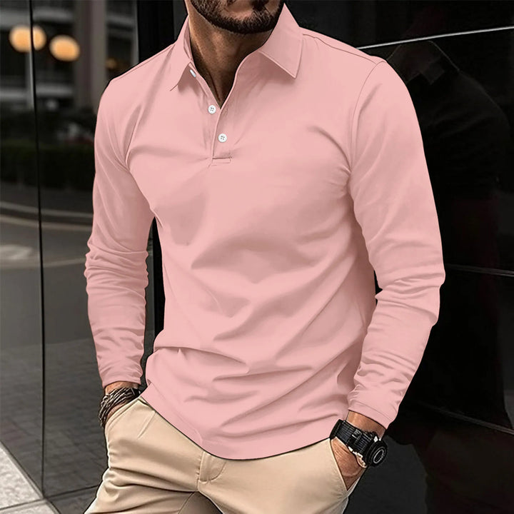 Elegantes Herren Langarm-Poloshirt, perfekt für Business Casual Looks & anspruchsvolle Freizeitmode.