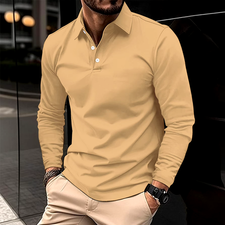 Hochwertiges Herren Langarm-Poloshirt, zeitloses Design mit elegantem Kragen für stilvolle Männer.