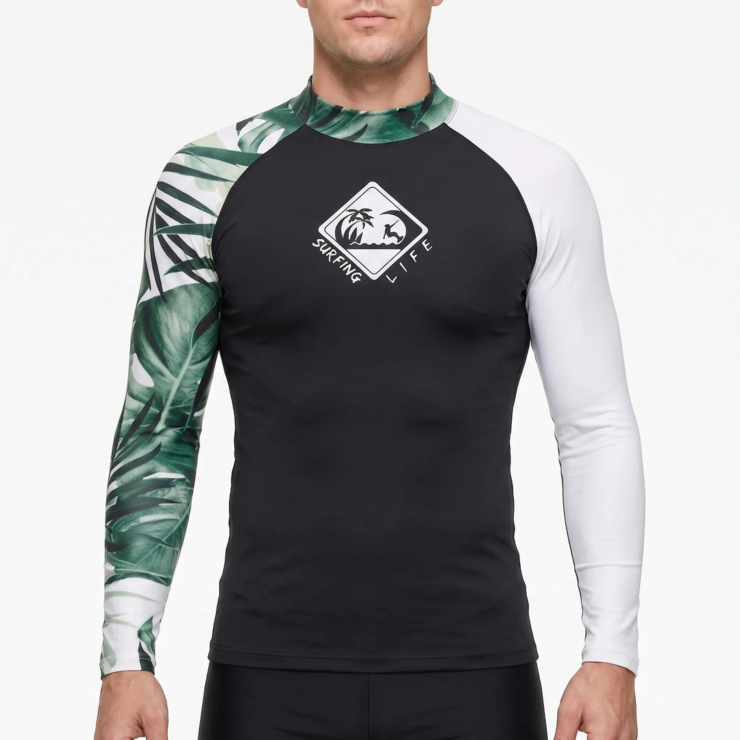 Herren Langarm-Shirt für Surfen und Schwimmen, mit integriertem UV-Schutz gegen Sonnenbrand.