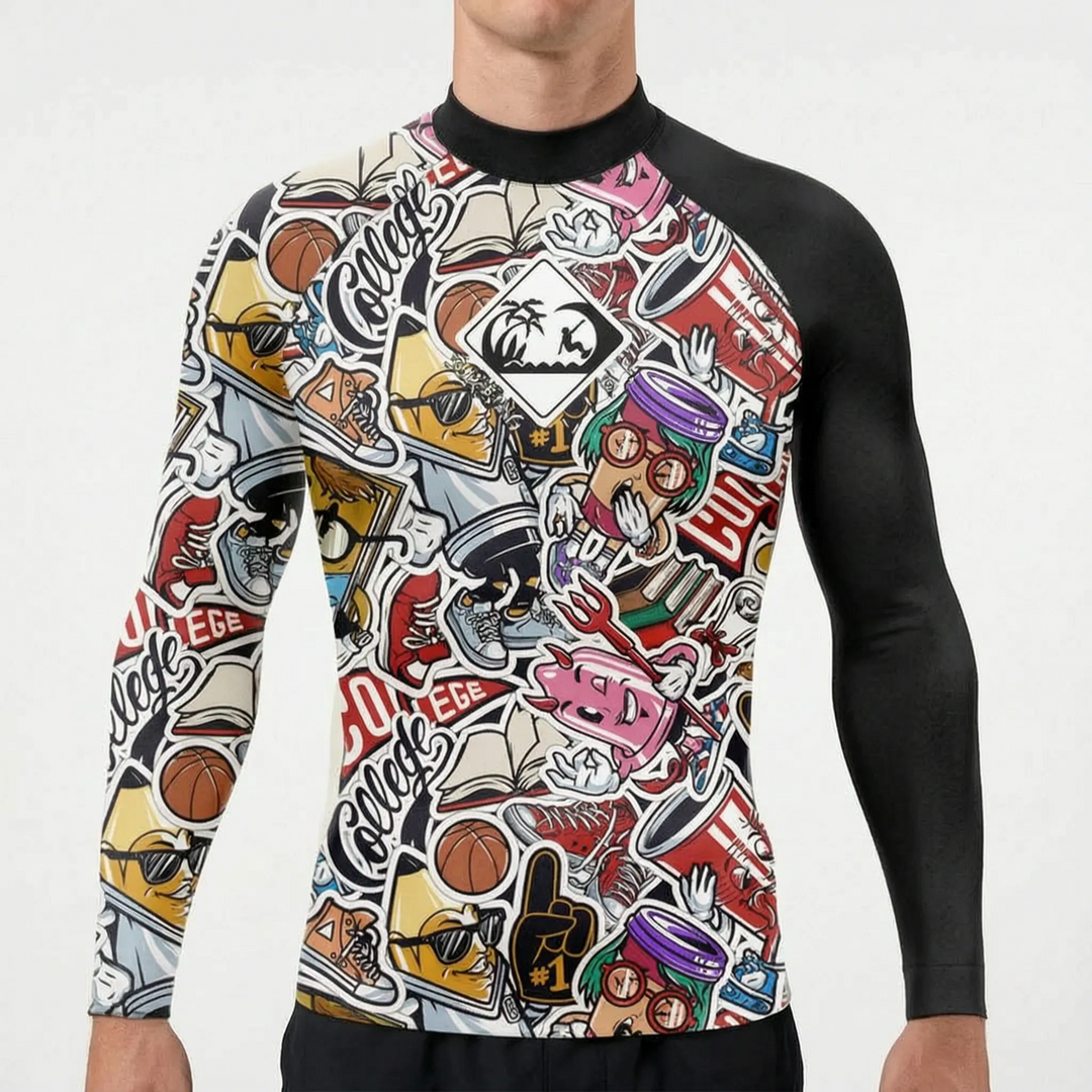 Stilvolles Herren Rashguard Langarm, bietet zuverlässigen UV-Schutz für den aktiven Mann im Wasser.