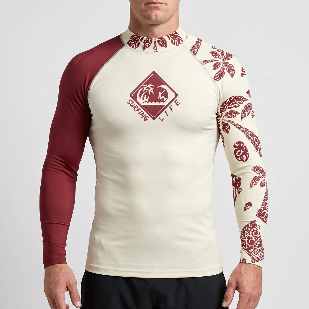 Schützendes Herren Rashguard Langarm für maximalen Sonnenschutz am Strand und im Wasser.
