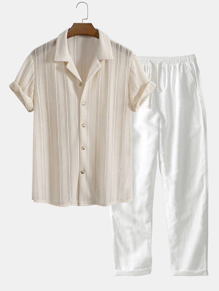 Detail der Leinenhose mit elastischem Bund & Kordelzug. Komfortable Herren Freizeithose für den Sommer.