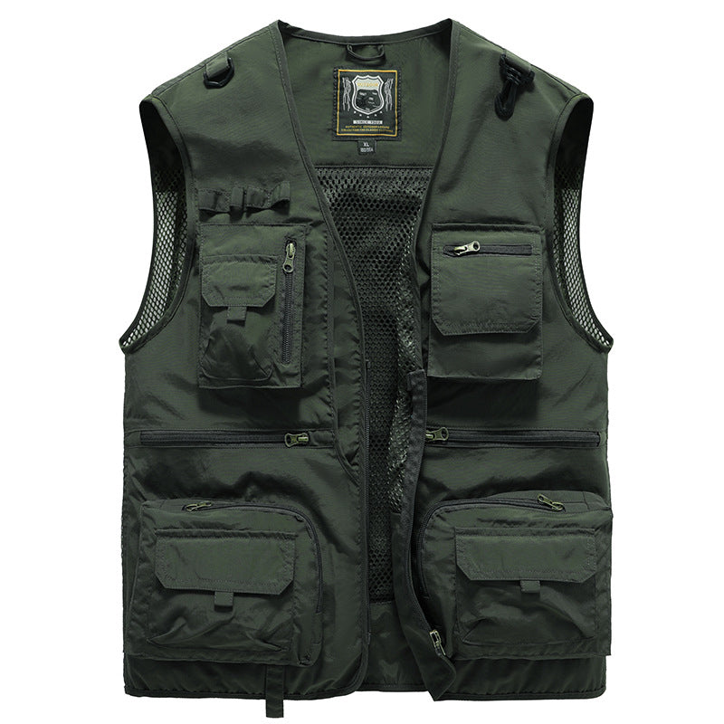 Robuste Herren Outdoor Weste mit Multitaschen, perfekt für Angeln & Wandern.