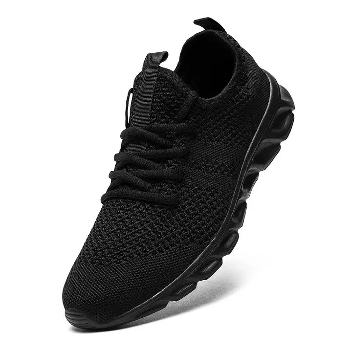 Paar schwarze orthopädische Herren Sportschuhe, komfortabel, atmungsaktiv, perfekt für aktive Männer.