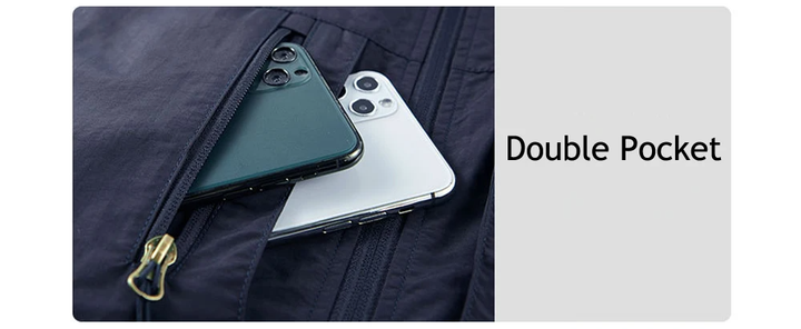 Detailaufnahme der Mehrtaschen Herren Outdoor Weste, leicht, atmungsaktiv & sehr funktional.