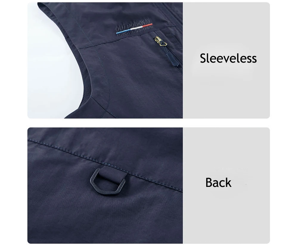 Detailaufnahme der robusten Taschen und Reißverschlüsse der multifunktionalen Herrenweste.