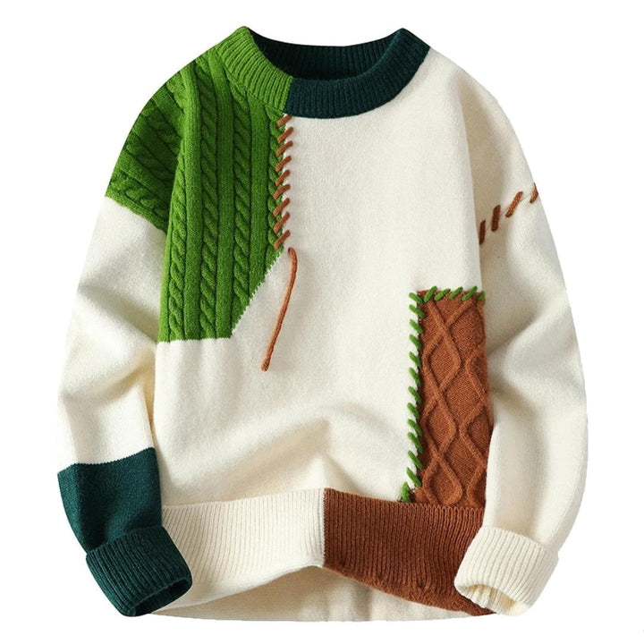 Bequemer Herren Patchwork-Pullover für die Herbst- und Wintermode, ein stylisches Oberteil für den Alltag.