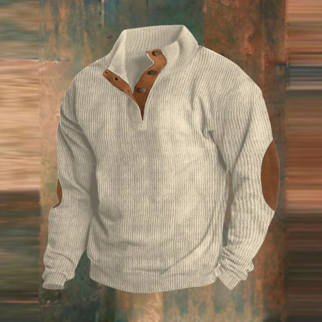 Herren Retro Pullover mit Reißverschluss, gestrickt. Zeitloser Look, bequemes Langarmshirt für den Herbst.